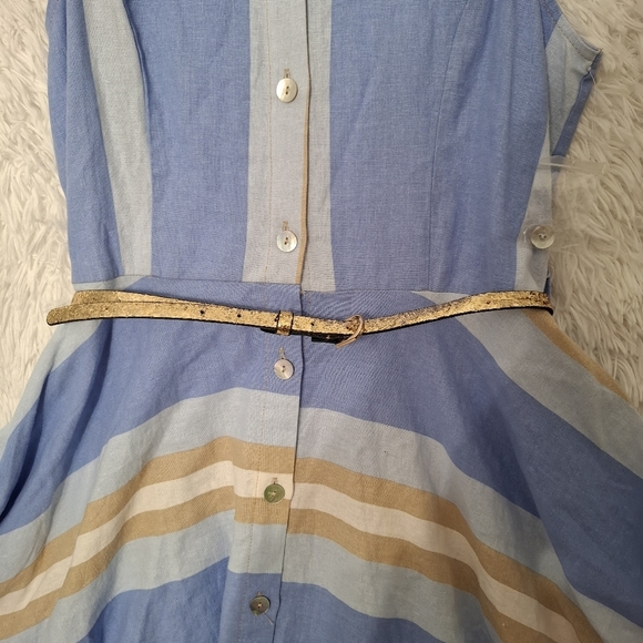 1. State Striped Print Midi Asymmetric Dress Linen Blend Sleeveless Small NWOT - Picture 5 of 9